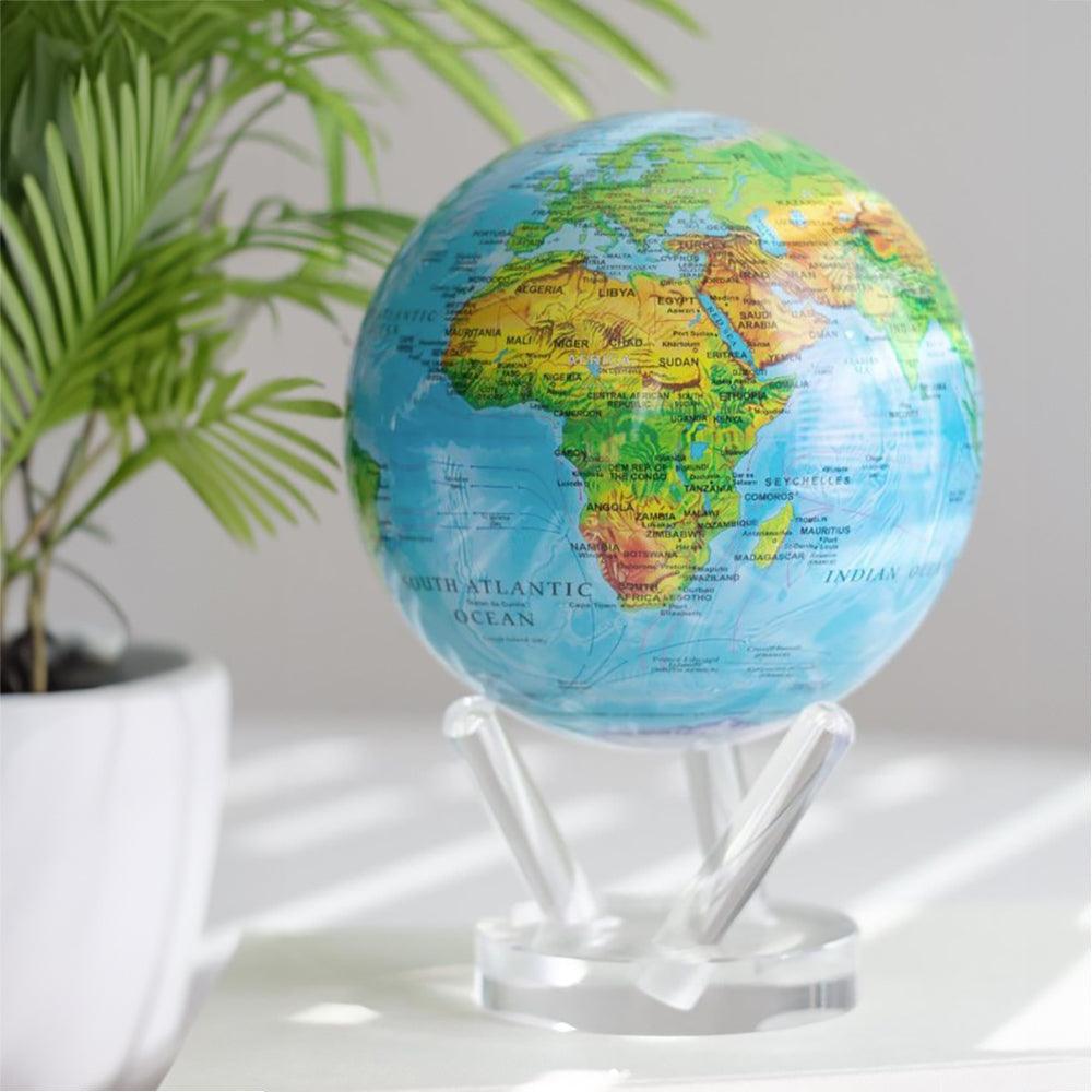 Detailed relief map MOVA Globe with blue oceans and green terrain