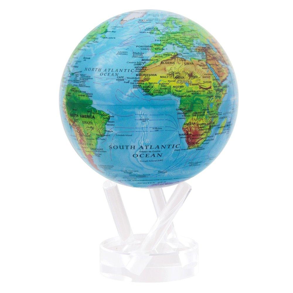 Ocean blue relief MOVA Globe with detailed geographic features on an acrylic base