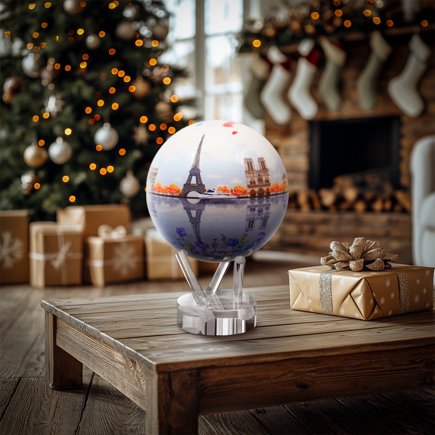 CITY SERIES PARIS GLOBE MOVA  with christmas gift put on the table