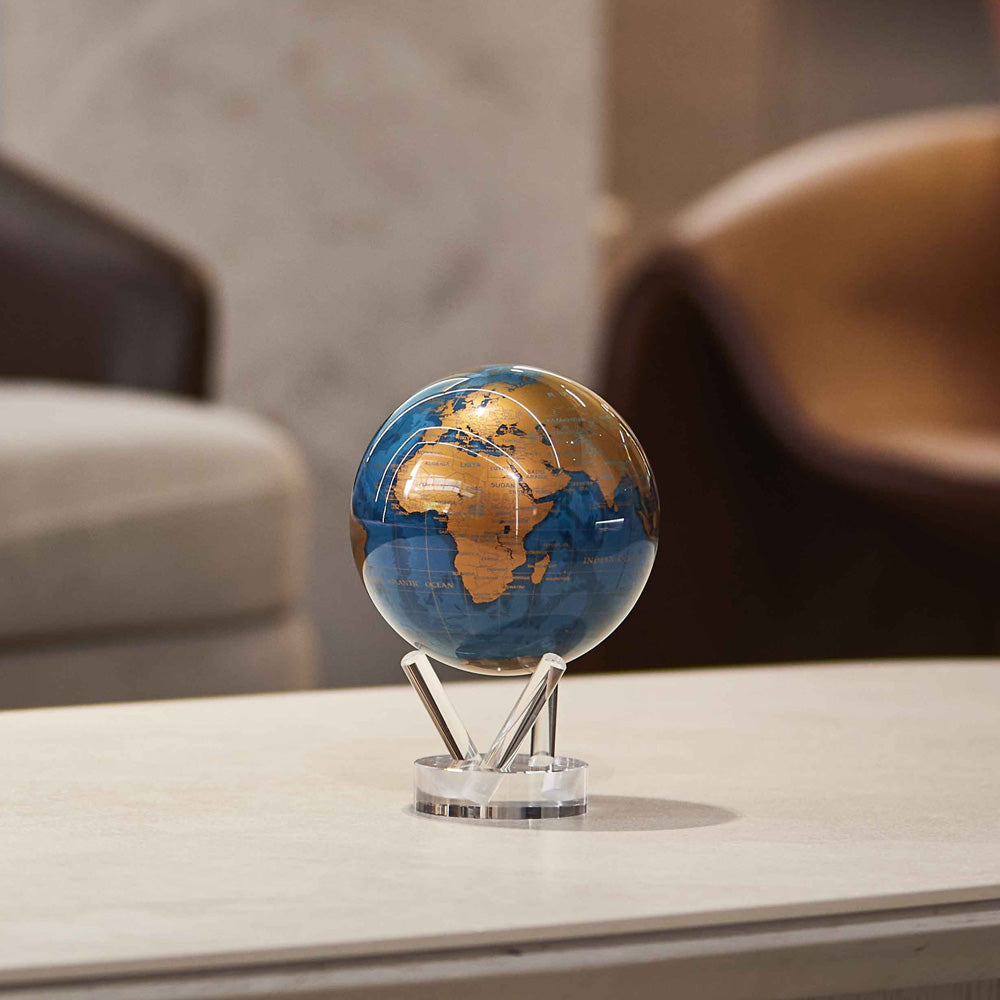 Cerulean Blue &amp; Gold MOVA Globe accent piece for living room decor