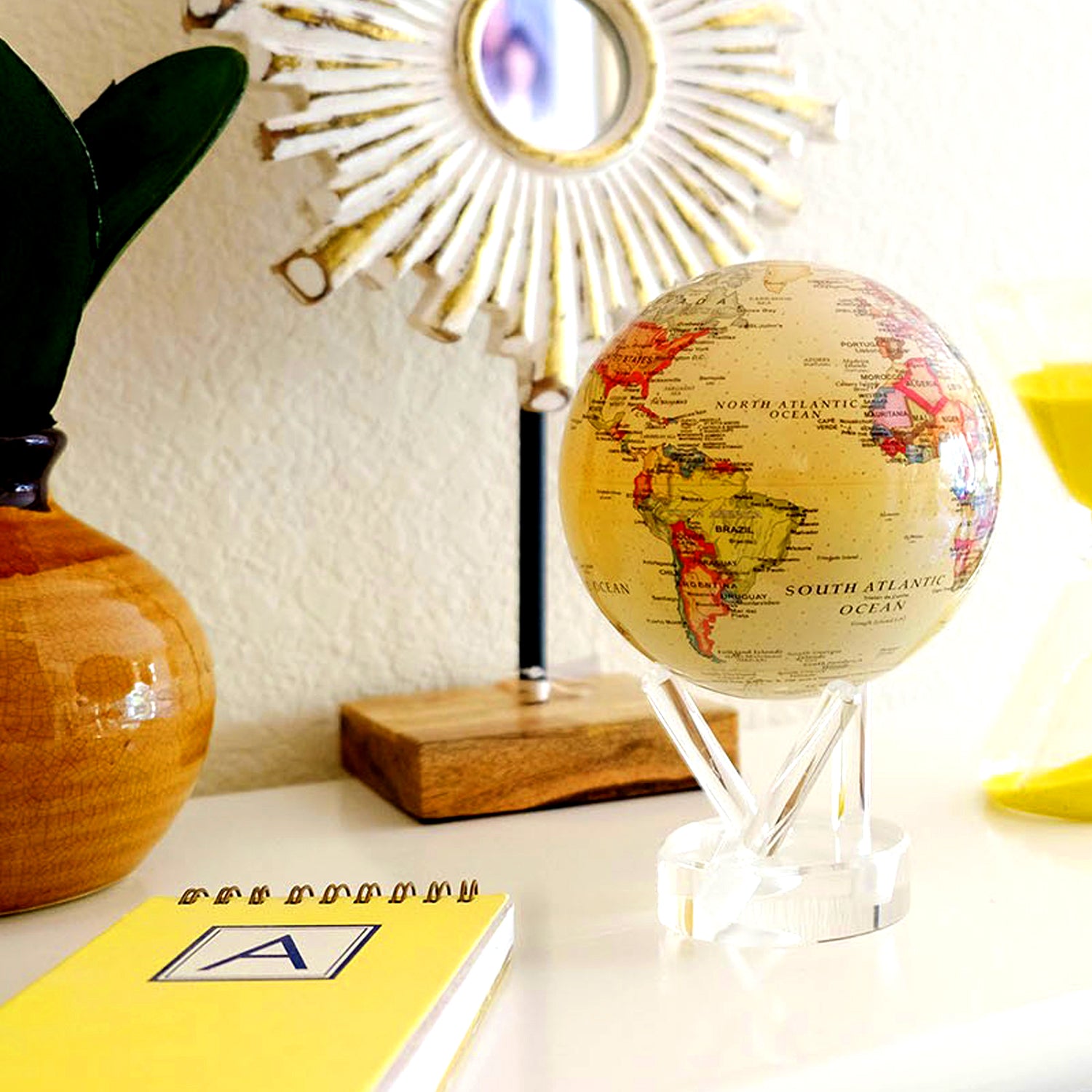 MOVA Globes | Antique Yellow Political Map Globe | Solar Rotating