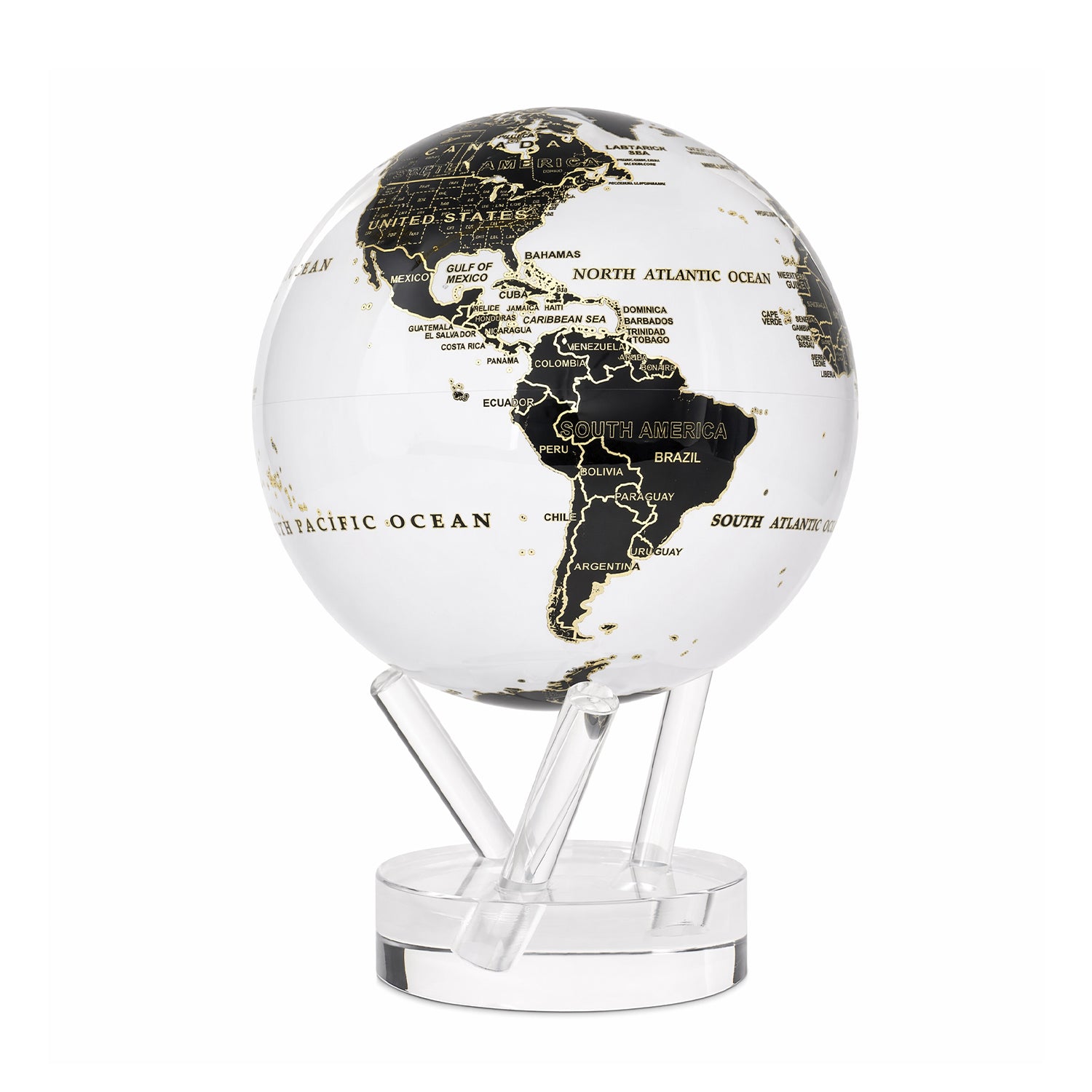 MOVA Globe with black continents on a clear acrylic base