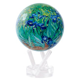 Close-up of Van Gogh Irises MOVA Globe with vivid floral artwork, luxurious collectible globe that adds depth and elegance to any space.