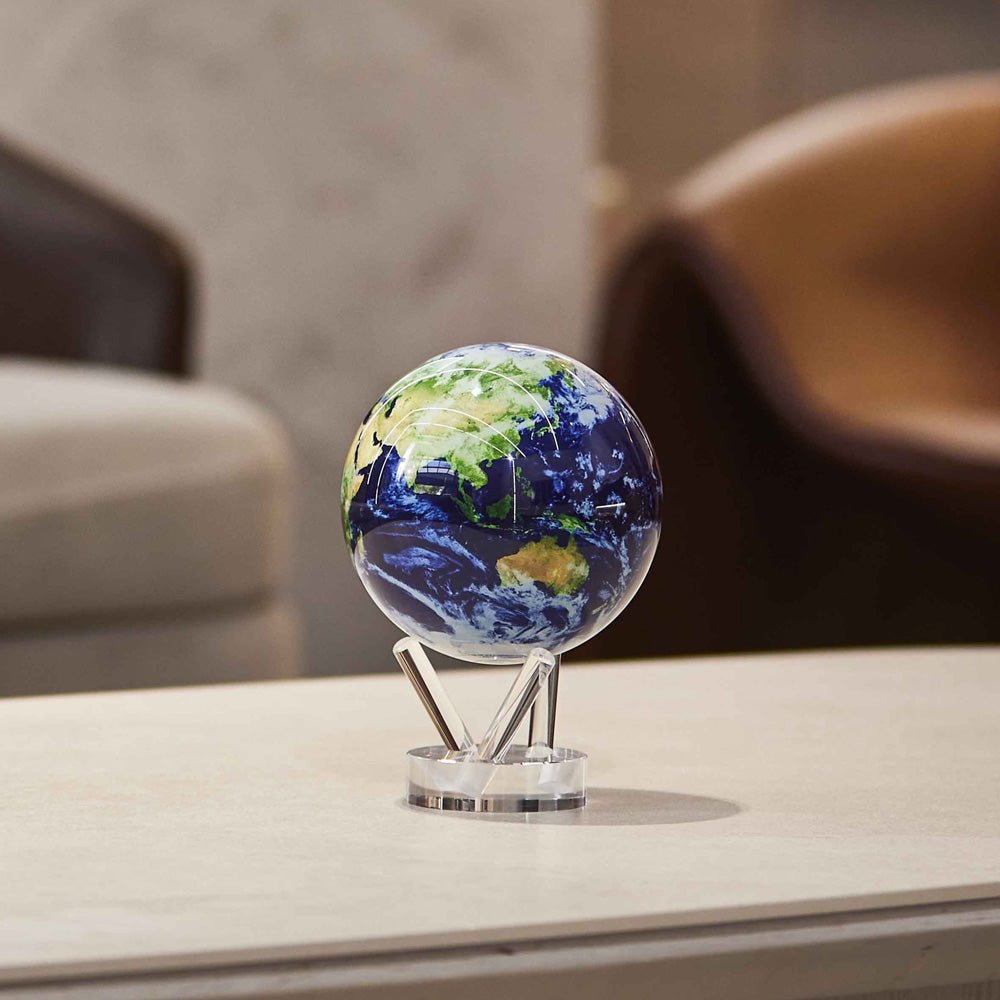 Earth MOVA Globe displayed on a minimalist white table